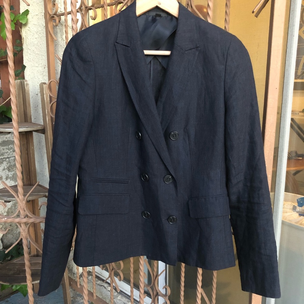 Uniqlo navy linen cropped fitted blazer M